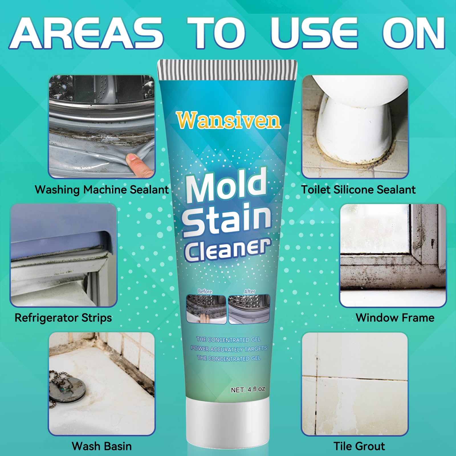 Wansiven Mold Remover Gel - Powerful Black Mold & Stain Remover for Kitchen, Bathroom, Tiles & Sink (120g) | Deep Cleaning Formula | Eliminates Tough Stains & Mildew | Ideal for Shower, Bathtub & Grout Cleaning