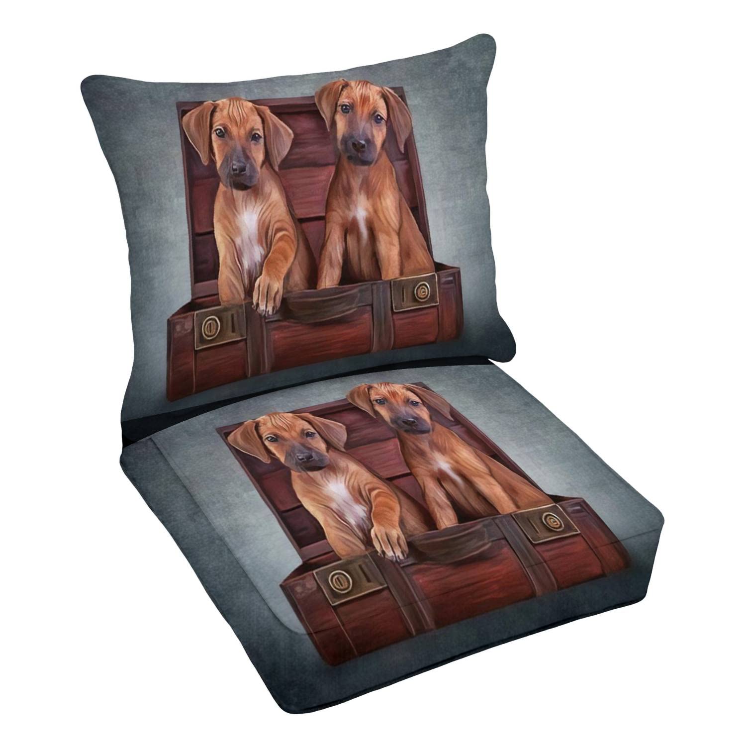 Premium Outdoor Deep Seating Cushion Set with Rhodesian Ridgeback Puppy Oil Painting - Waterproof Patio Furniture Replacement Cushions for Lounge Chairs, Sofas & Conversation Sets - Perfect for Backyard, Poolside and Garden Relaxation