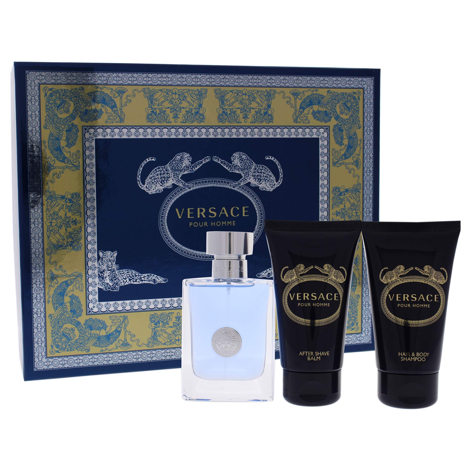 Versace Pour Homme Men's 3-Piece Gift Set - 1.7oz Eau de Toilette Spray, 1.7oz Hair & Body Shampoo, 1.7oz After Shave Balm | Luxury Cologne Set for Men, Perfect Gift for Birthday, Anniversary & Special Occasions