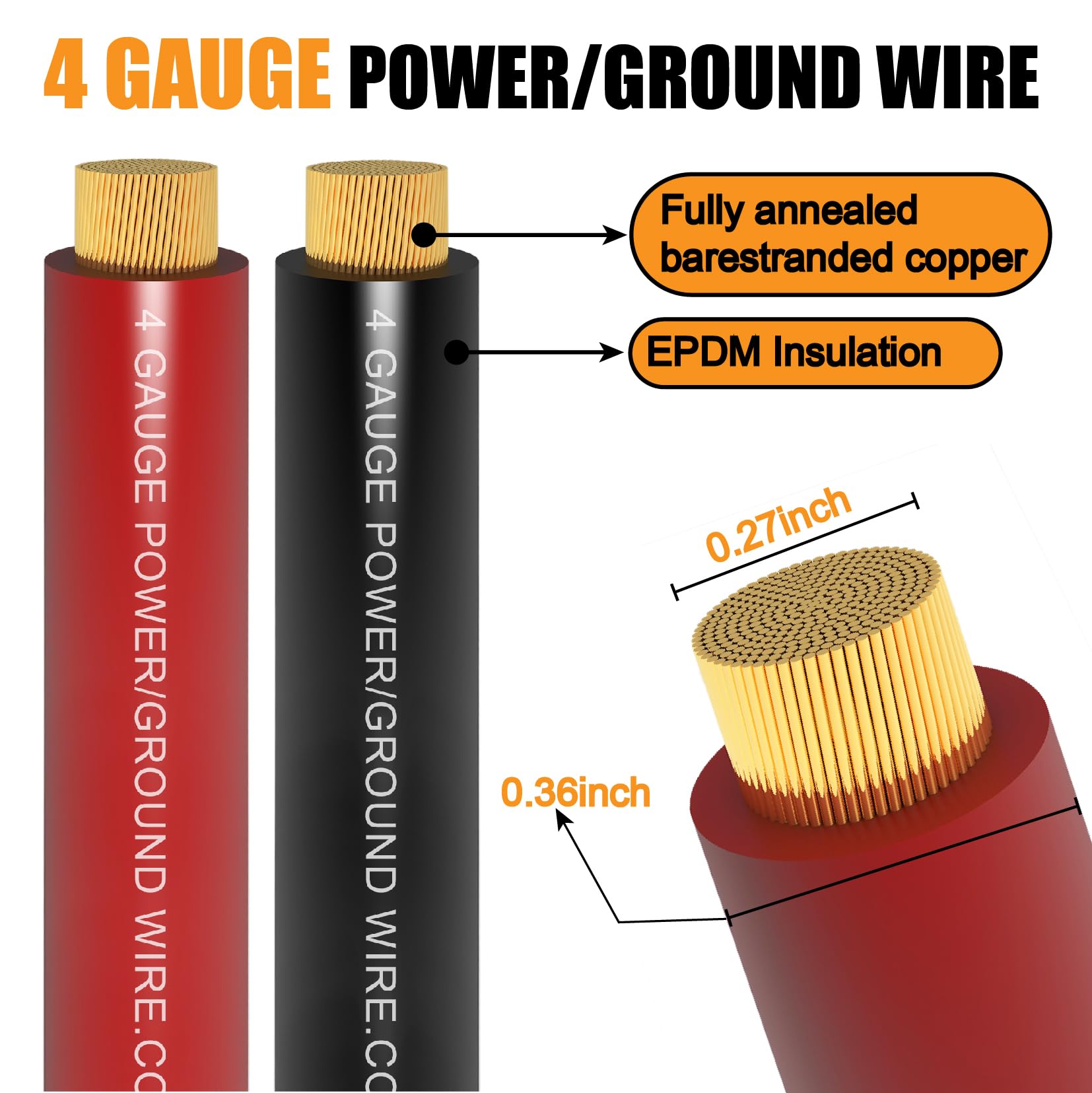 4 Gauge AWG CCA Primary Automotive Wire (25 Feet Black + 25 Feet Red) with 20PCS Lugs Terminal Connectors & Heat Shrink Tubing - Power & Ground Cable for Car Amplifier, Stereo System, RV, Boat & Off-Road Vehicle Electrical Wiring