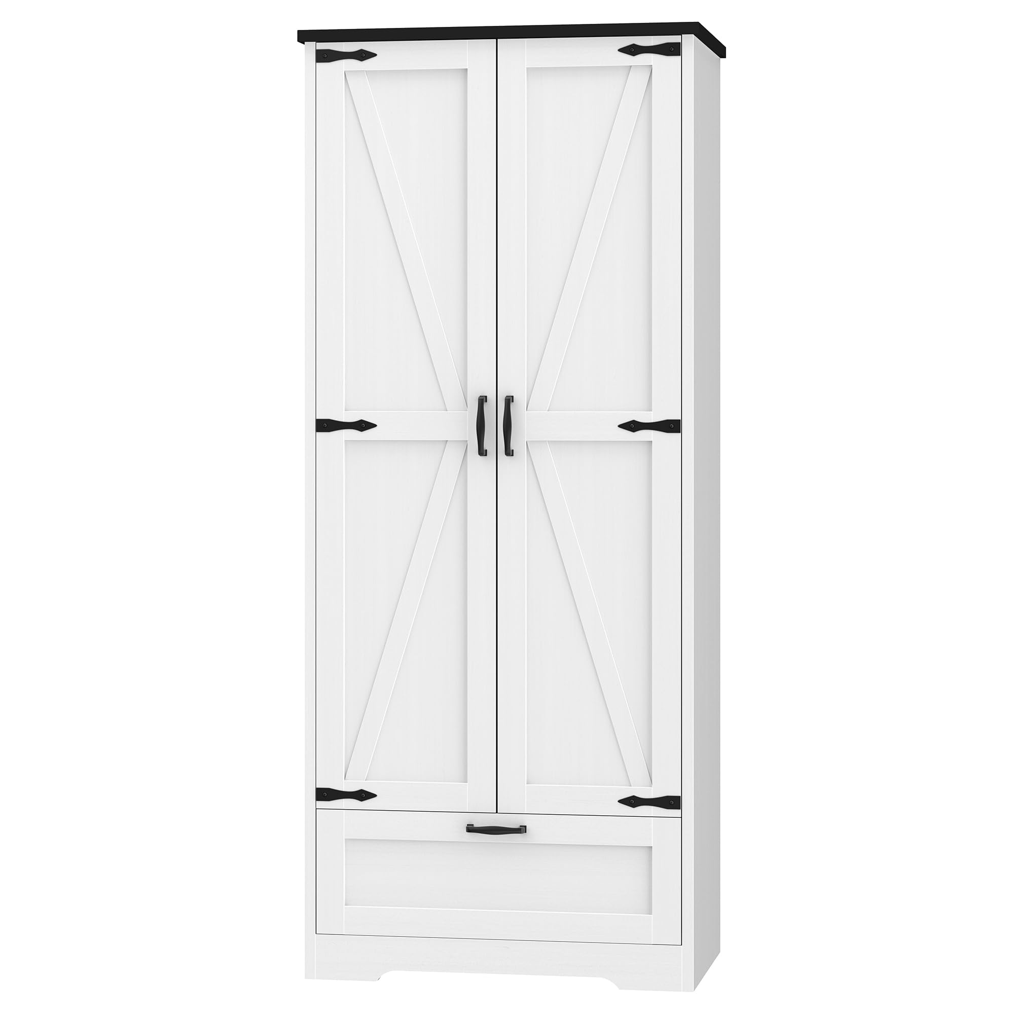 Shintenchi White Farmhouse Kitchen Pantry Cabinet - Freestanding Storage Cupboard with 4 Adjustable Shelves & 1 Drawer - Perfect for Organizing Kitchen, Dining Room, Bathroom or Living Room - Ideal for Storing Dishes, Linens, Towels & Home Essentials