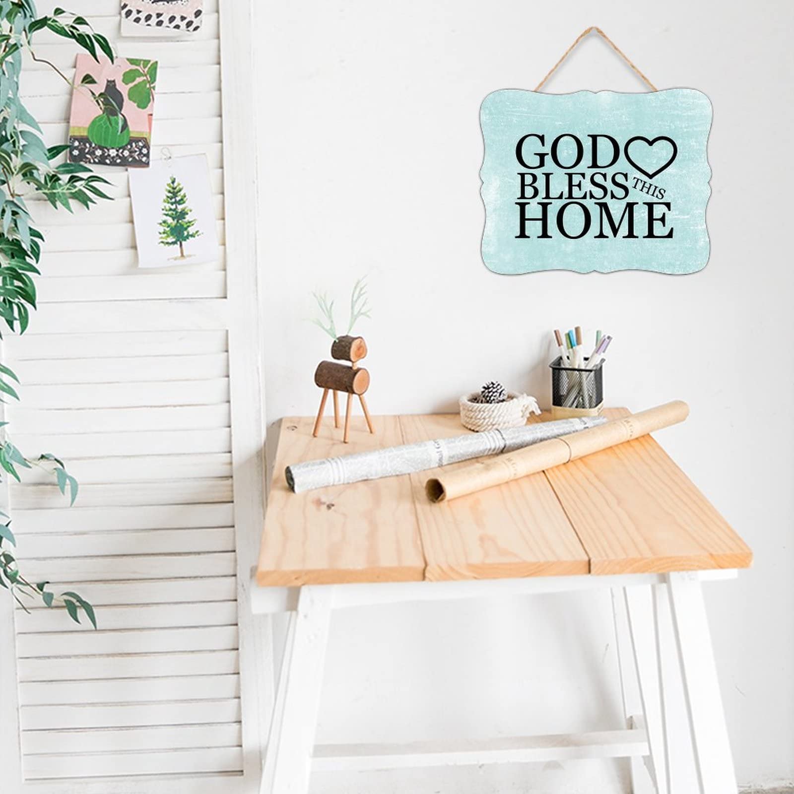 AtFlowerey 8x10 Inch Rustic Farmhouse Wooden Sign - God Bless This Home Wall Decor for Bedroom, Living Room, Bathroom | Perfect Housewarming Gift for Family & Friends | Cozy Home Decor for Christmas, Weddings & Farmhouse Style