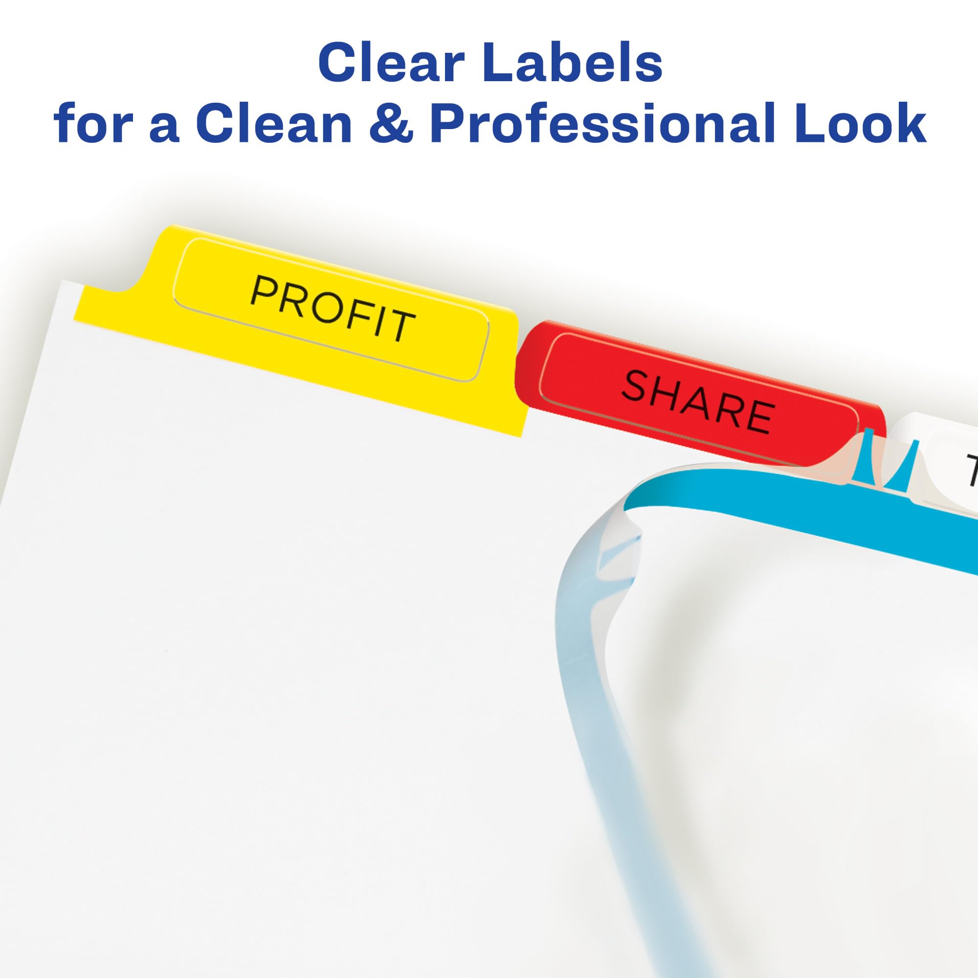 Avery 5 Tab Dividers for 3 Ring Binder - Easy Print & Apply Clear Label Strips, Customizable Multicolor Index Tabs, 5 Sets (11418) - Perfect for Office Organization, School Projects & Document Filing