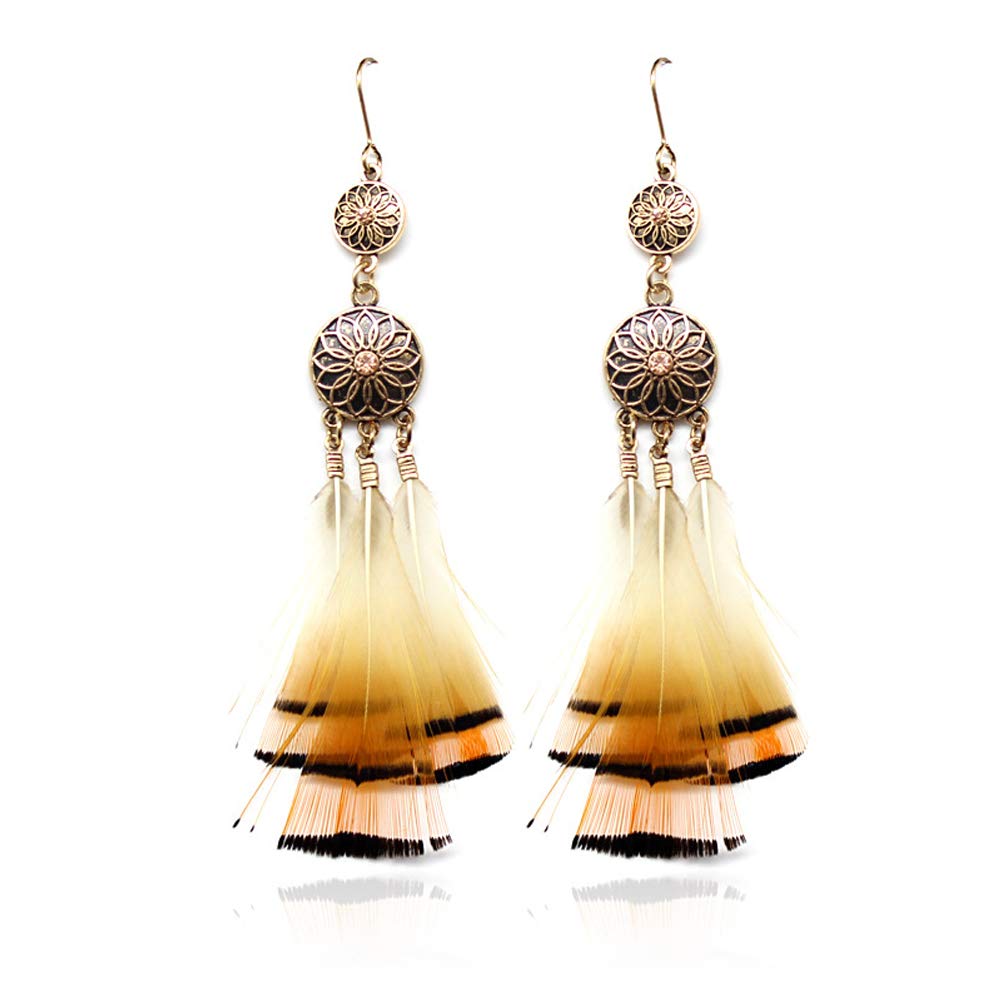 EmmaGreen Nature Feather Earrings - Handmade Goose Feather Boho Dangle Earrings for Women & Girls | Super Lightweight, Cute Valentine's Day Gift | Perfect for Festivals, Parties & Boho Fashion