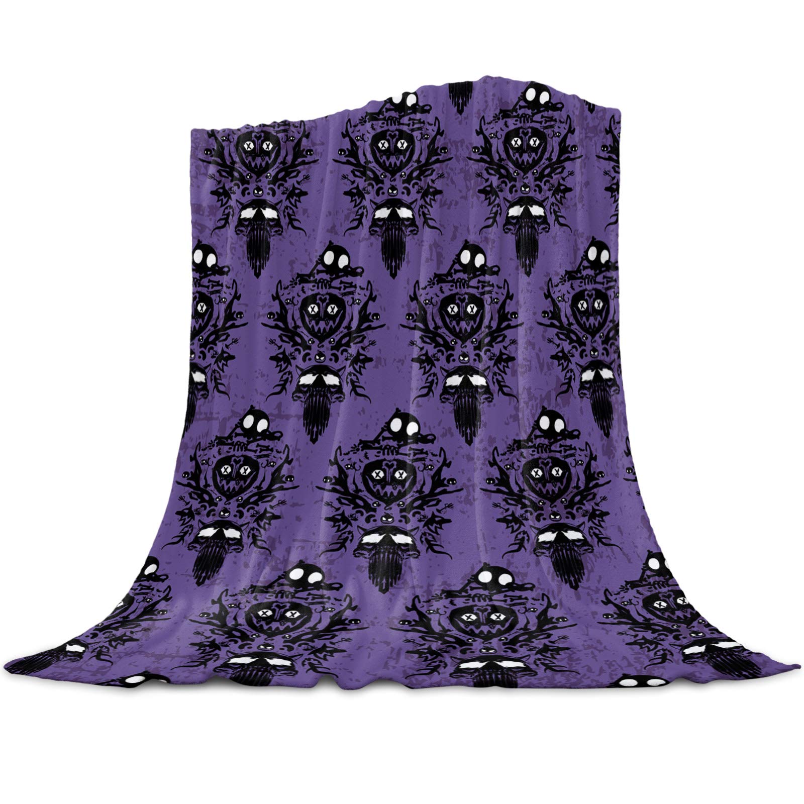 Cozy Halloween Ghost Bat Purple Fleece Throw Blanket - Ultra Soft Microfiber Flannel Bedding, Lightweight 50x60 Inch Blanket for Couch, Bed & Sofa - Perfect for Fall Decor, Movie Nights and Seasonal Home Comfort