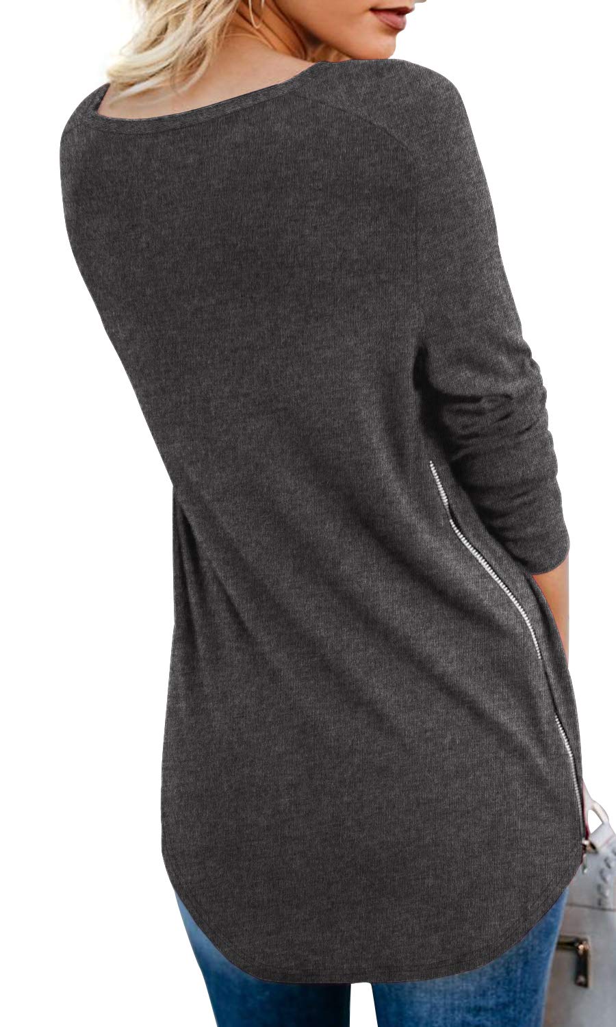 PrinStory Women's V-Neck Sweatshirt with Side Zipper - Casual Long Sleeve Top for Everyday Wear