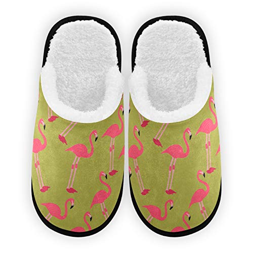 Men's & Women's Flamingo Print Plush Slippers - Soft Coral Fleece Lined House Shoes for Indoor/Outdoor Wear - Perfect for Home, Spa & Relaxation