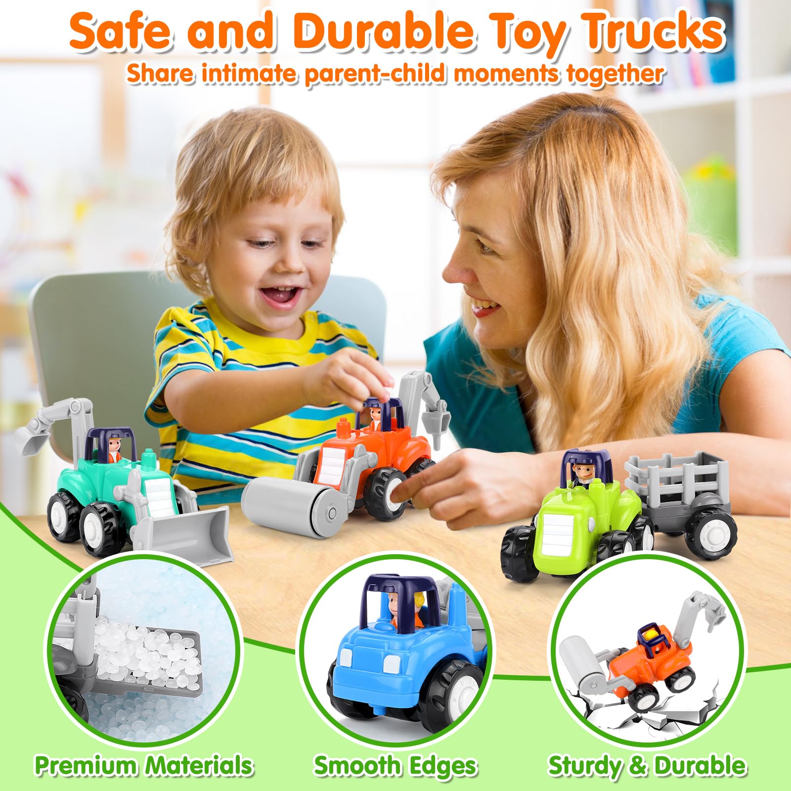 **Best Toy Cars for 1 Year Old Boys - 4PCS Inertia Push & Go Trucks, Construction Vehicles for Toddlers 12-18 Months | Early Learning Baby Toys & Gift Ideas for Birthdays & Playtime**