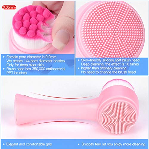 TREXEE 2 in 1 Facial Cleansing Brush - 3D Double-Sided Silicone & Soft Bristles for Deep Cleansing, Exfoliating, Makeup Removal & Acne Care (White) | Perfect for Daily Skincare & Spa-Like Facial Massage at Home