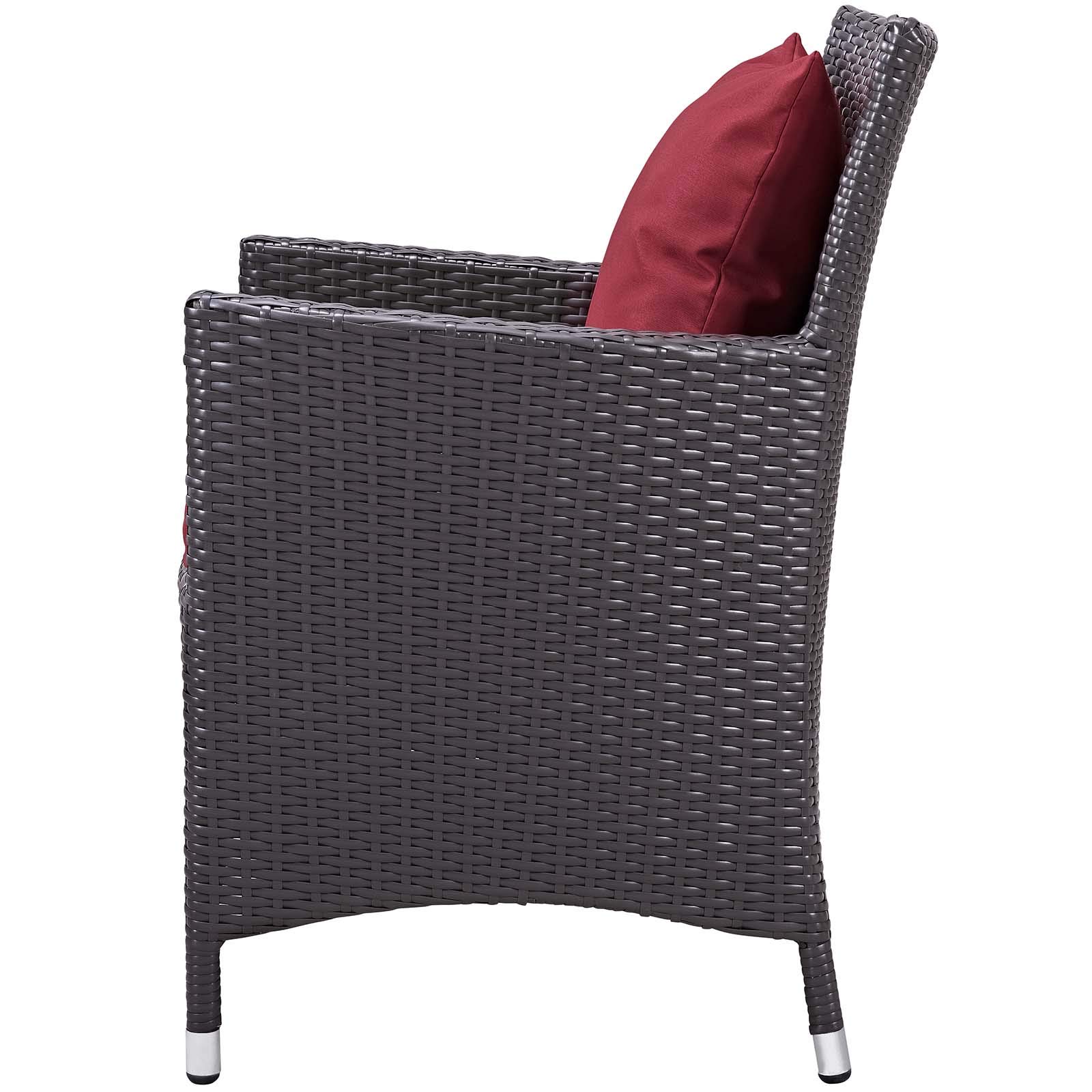 Modern Outdoor Patio Garden Lounge Coffee Fire Pit Table and Chair Set - Weather-Resistant Fabric Rattan Wicker Furniture - Perfect for Backyard, Poolside & Camping Gatherings (Red)