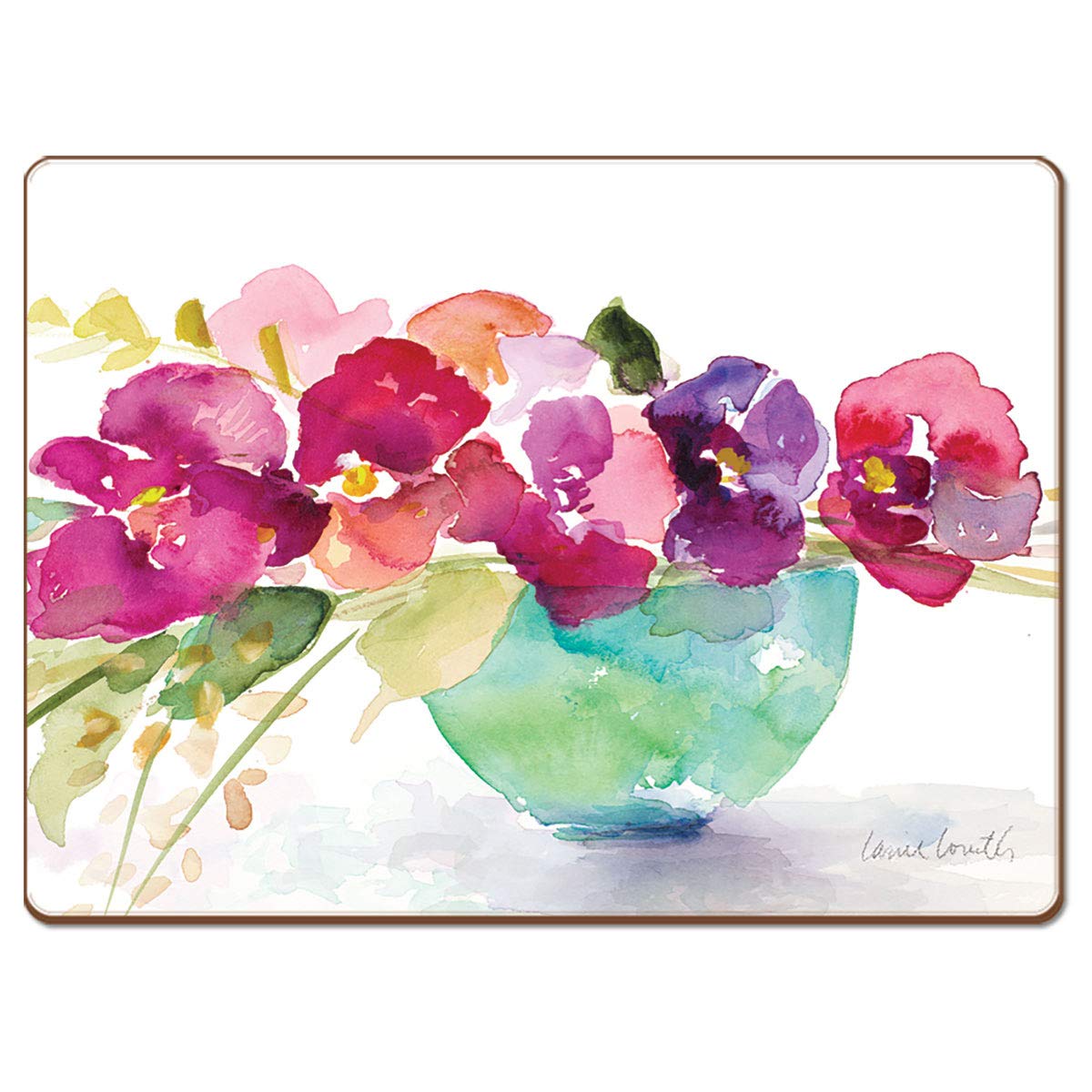 Bowl of Blooms Decorative Hardboard Cork Back Tabletop Placemats - Set of 4 - Heat Resistant & Easy to Clean - Made in USA - Perfect for Dining Tables, Kitchen Countertops & Home Decor