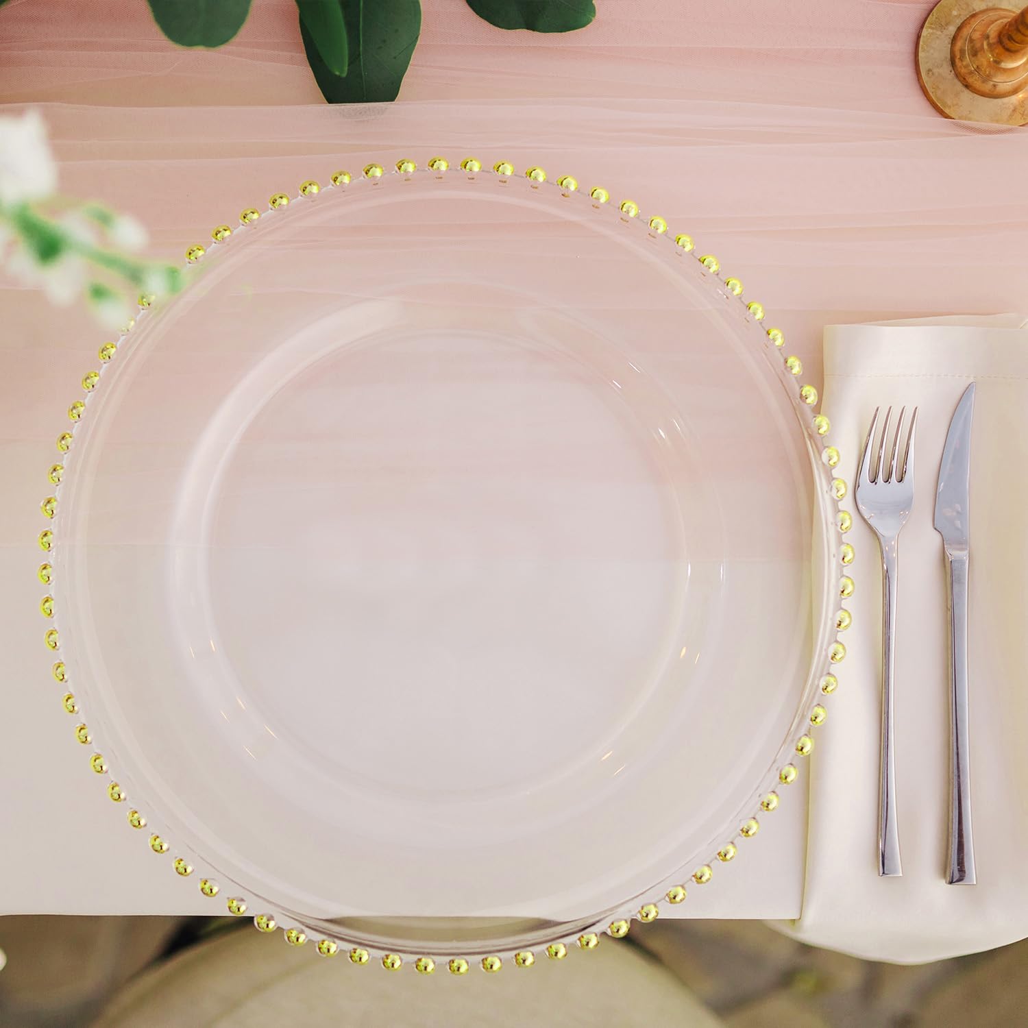 MYEventProducts 8-Pack 13-Inch Gold Glass Charger Plates - Elegant Wedding Reception Dinner Plates, Heavy Duty & Durable Party Supplies for Formal Events, Banquets and Holiday Celebrations (Gold)