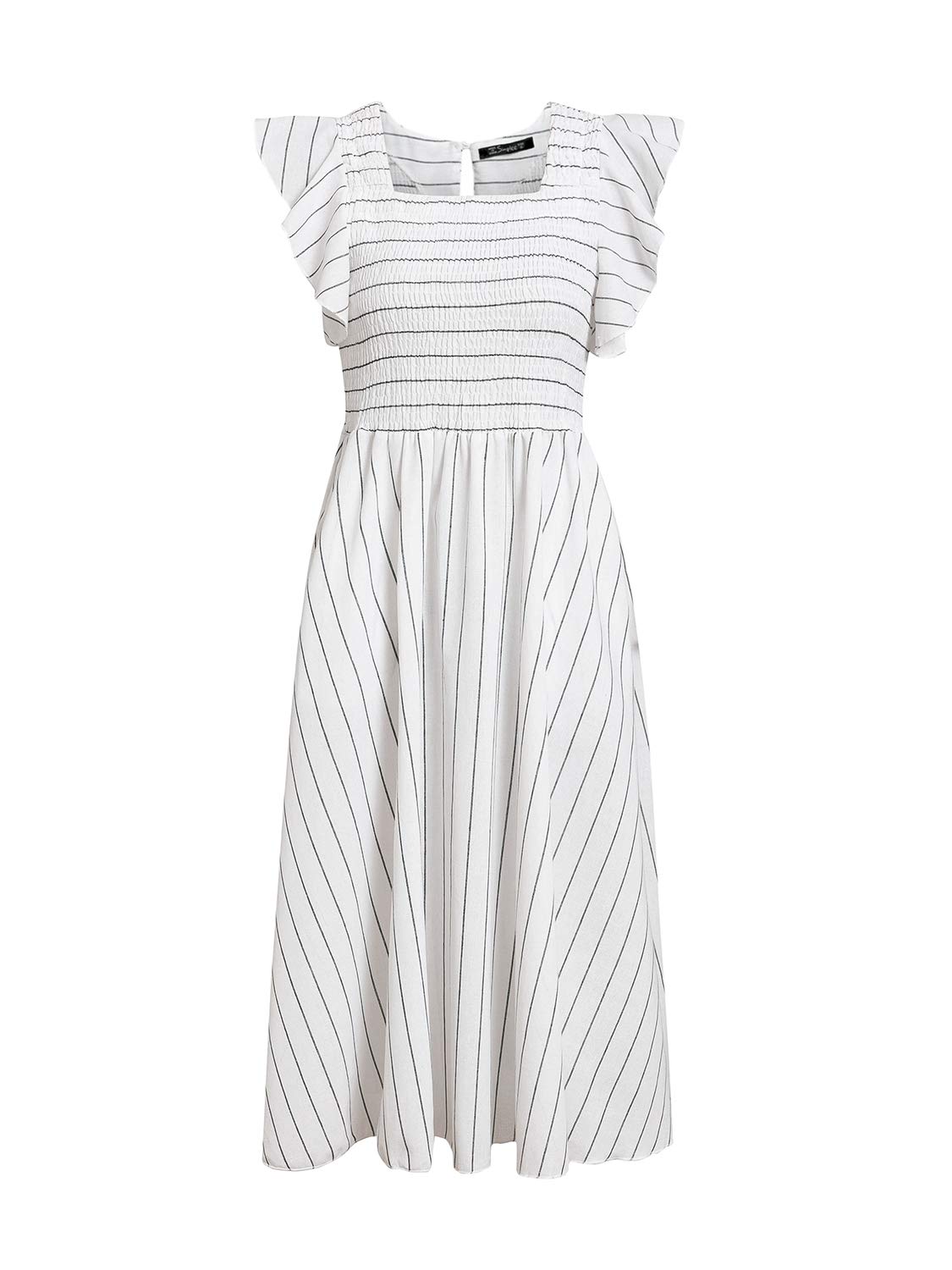 Miessial Women's Casual Summer Midi Dress - Short Sleeve Smocked Linen Boho Dress with Pockets | Beach Wedding Guest Outfit, Vacation Dress, Garden Party Attire 2025