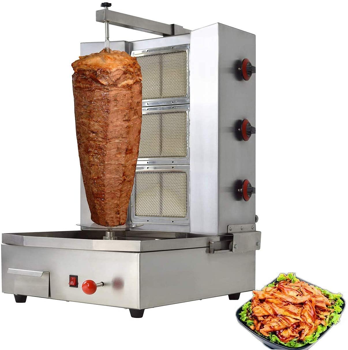 3 Burner Shawarma Machine - Automatic Rotating Kebab Grill for Gyro, Chicken & Meat - Propane Roaster for Restaurants, Kitchens & Outdoor Cooking