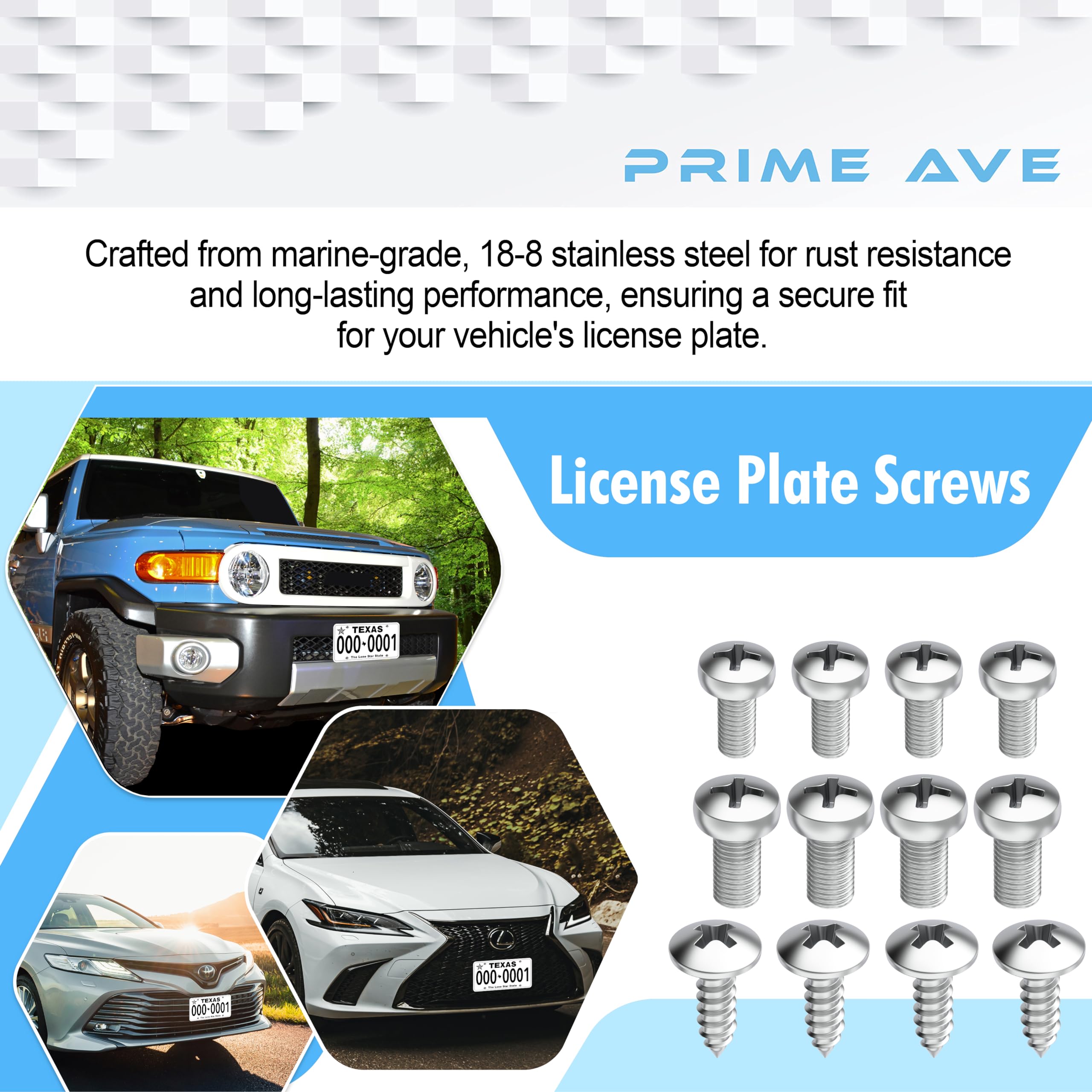 Premium Stainless Steel License Plate Screws Kit - Rust Proof Front & Rear Screws for License Plates, Frames, Covers - Compatible with Toyota, Lexus, Scion - Perfect for Car Registration & Vehicle Customization