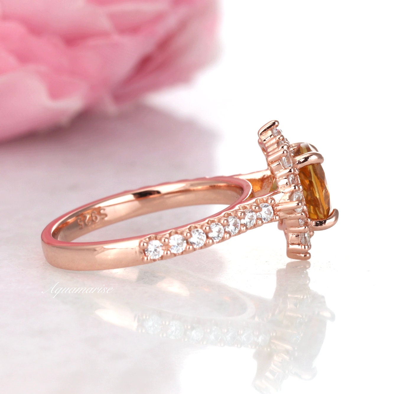 14K Rose Gold Vermeil Citrine Ring for Women - Elegant Aster Design, Perfect for Everyday Wear & Special Occasions
