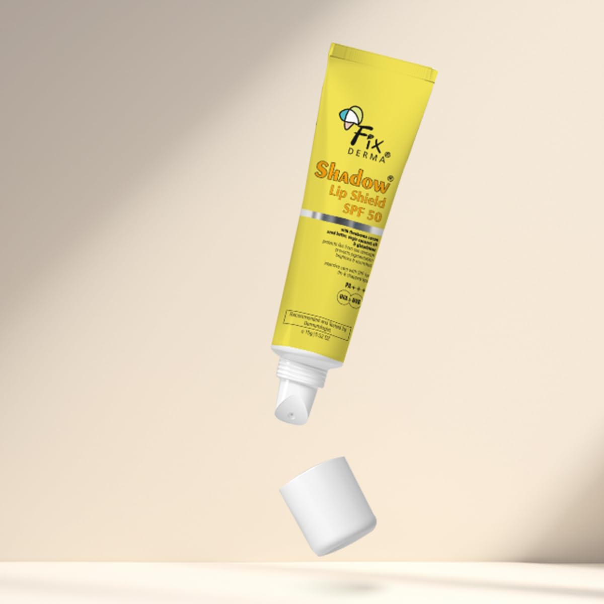 FIXDERMA SPF 50 PA+++ Lip Balm with Cocoa Butter & Coconut Oil - Sun Protection Lip Shield Prevents Pigmentation & UV Damage - 15g Yellow - Perfect for Outdoor Activities, Hiking & Beach Days
