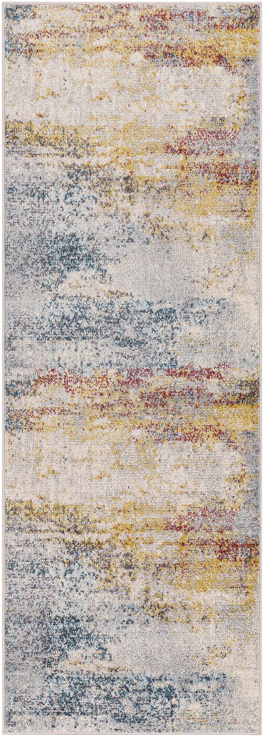 Hauteloom Alexandra Modern Area Rug for Living Room & Bedroom - Soft Gray, Beige, Red - 8'10