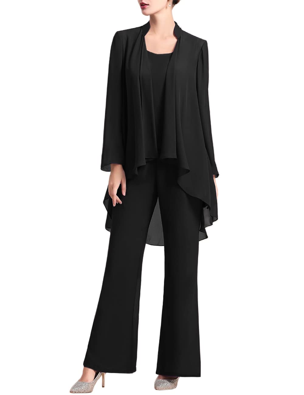 Zongqiven Women's 3-Piece Chiffon Pant Suit Set for Mother of The Bride - Elegant Wedding Guest Outfit for Evening Parties & Formal Occasions | Perfect for Weddings, Receptions, and Special Events