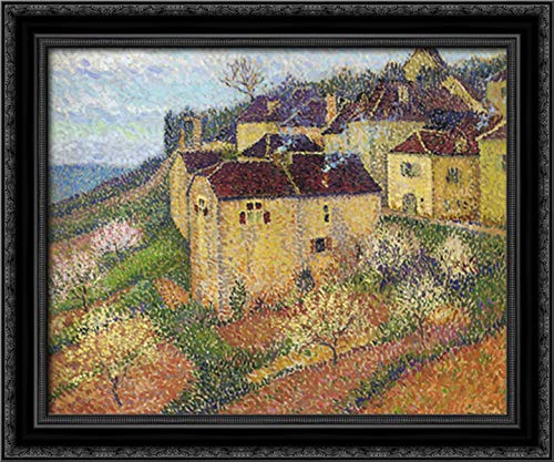 Henri Martin Saint Cirq Lapopie 24x20 Black Ornate Wood Framed Canvas Art - French Village Landscape Painting for Living Room, Bedroom & Office Decor