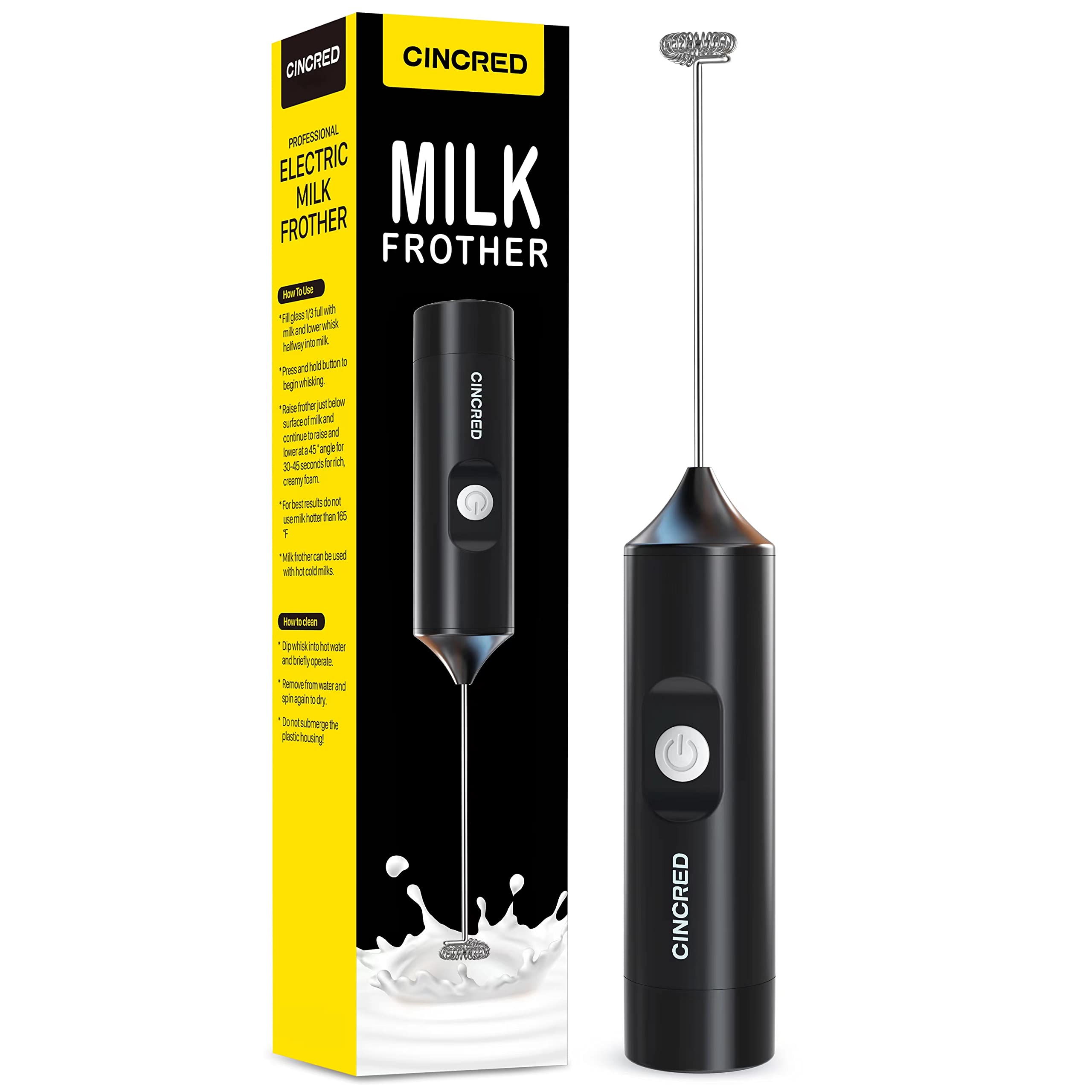 Electric Milk Frother Handheld - Battery Operated Mini Whisk for Coffee, Latte, Cappuccino, Hot Chocolate | Foam Maker & Drink Mixer | Perfect for Home, Office & Travel (Black)