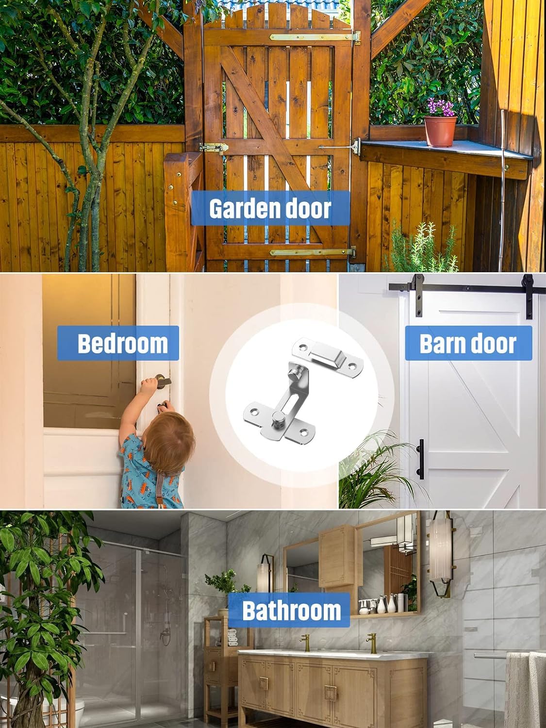 90 Degree Flip Barn Door Lock - Stainless Steel Sliding Door Latch with Hook Lock for Safety | Heavy Duty Gate & Cabinet Lock for Barn Doors, Wine Cellars, Closets & Antique Doors | Rustproof & Secure Home Security Solution