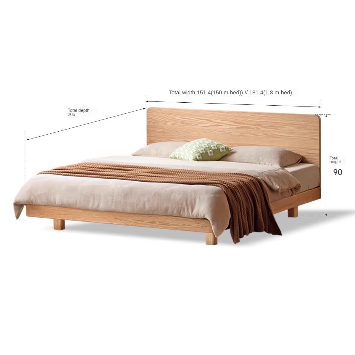 Solid Oak Wood Suspension Bed - King Size Platform Bed Frame with Large Headboard - Perfect for Master Bedroom & Modern Home Decor