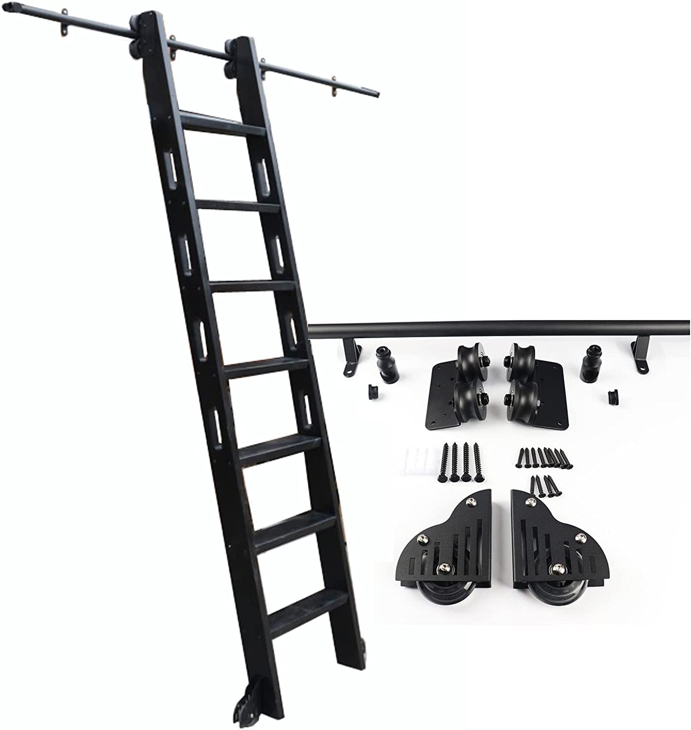 Barn Door Hardware Kit with Wheels | Heavy Duty Carbon Steel Sliding Track System for Library, Closet & Barn Doors | Round Tube Rail for Smooth & Quiet Operation
