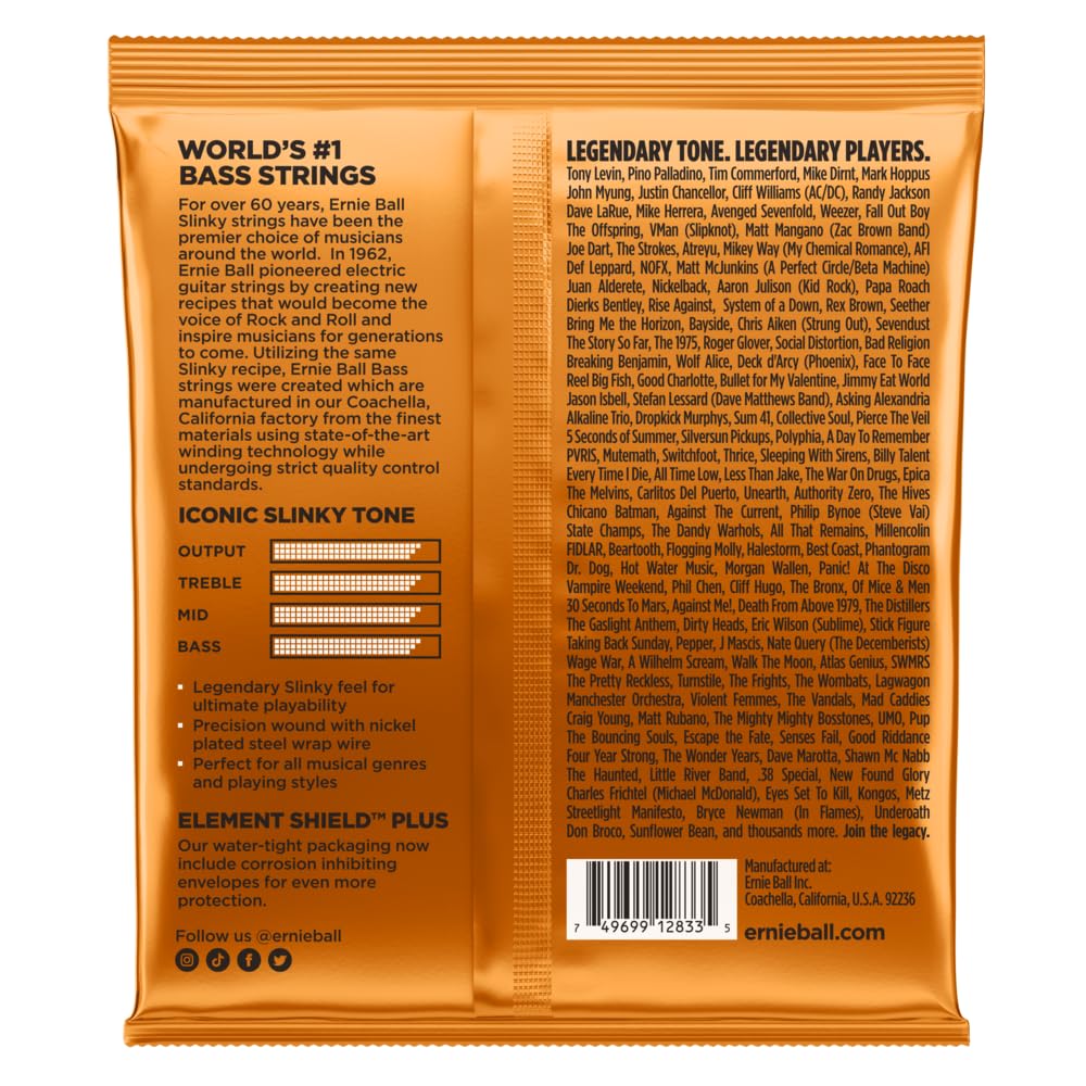 Ernie Ball Hybrid Slinky Nickel Wound Bass Guitar Strings 45-105 Gauge (P02833) - Perfect for Rock, Metal & Jazz Bass Players - Studio & Live Performance
