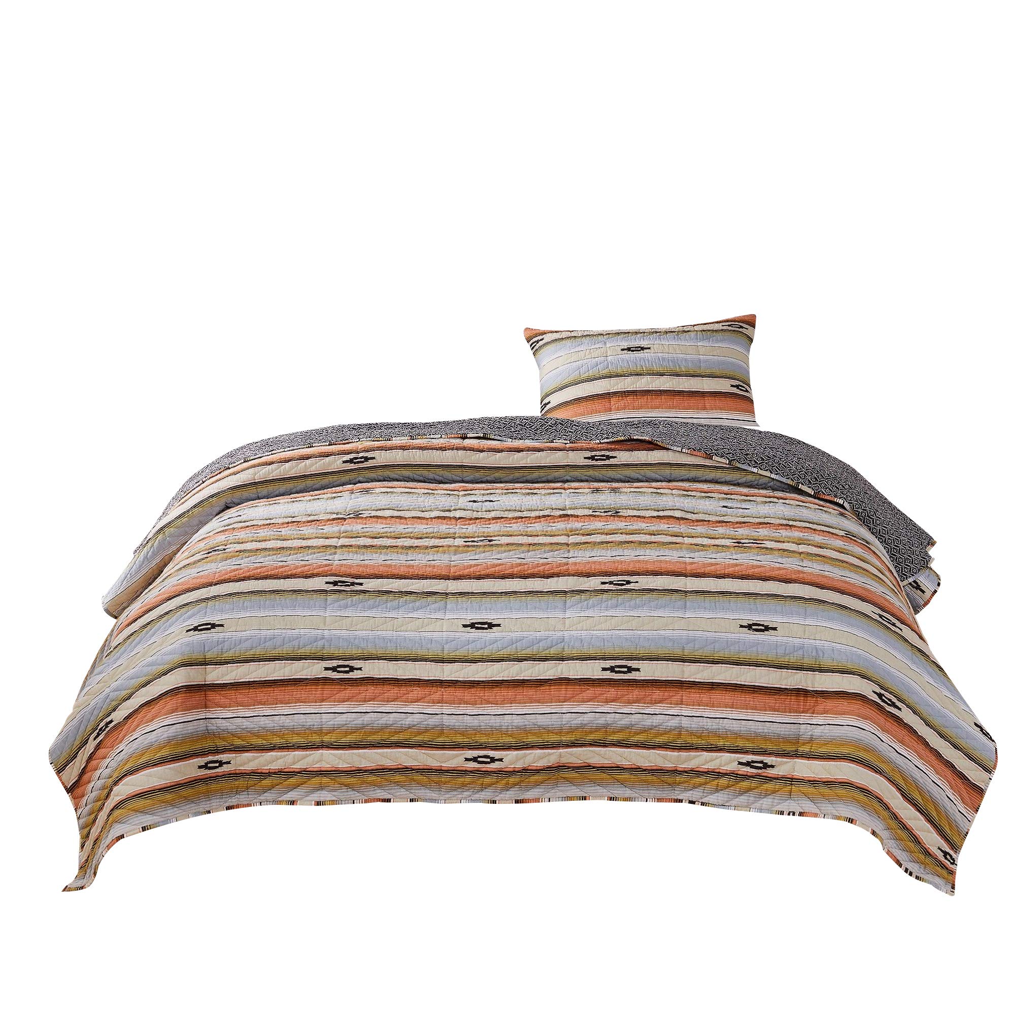 Benjara Reversible 2-Piece Twin Size Quilt Set - Striped Pattern Multicolor Bedding for Kids & Teens Room Decor