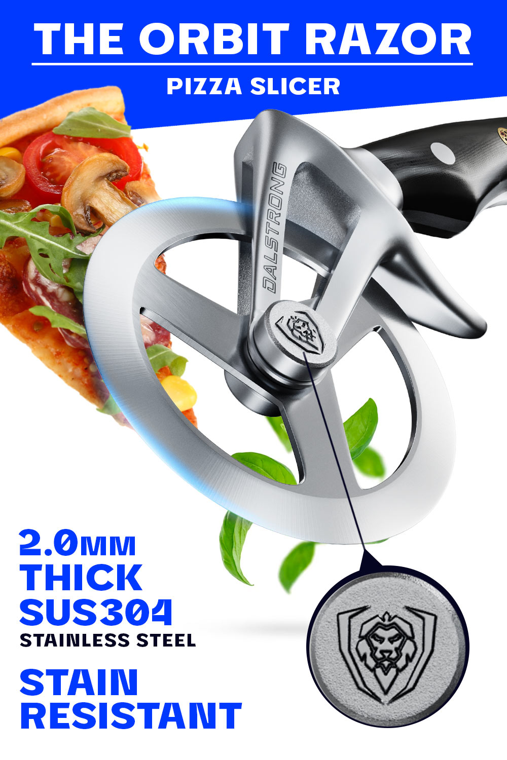 Dalstrong Orbit Razor Pizza Wheel & Cutter - Premium Stainless Steel Pizza Cutter with Ergonomic Handle for Perfect Slices - Ideal for Home Kitchens, Pizzerias, and Professional Chefs