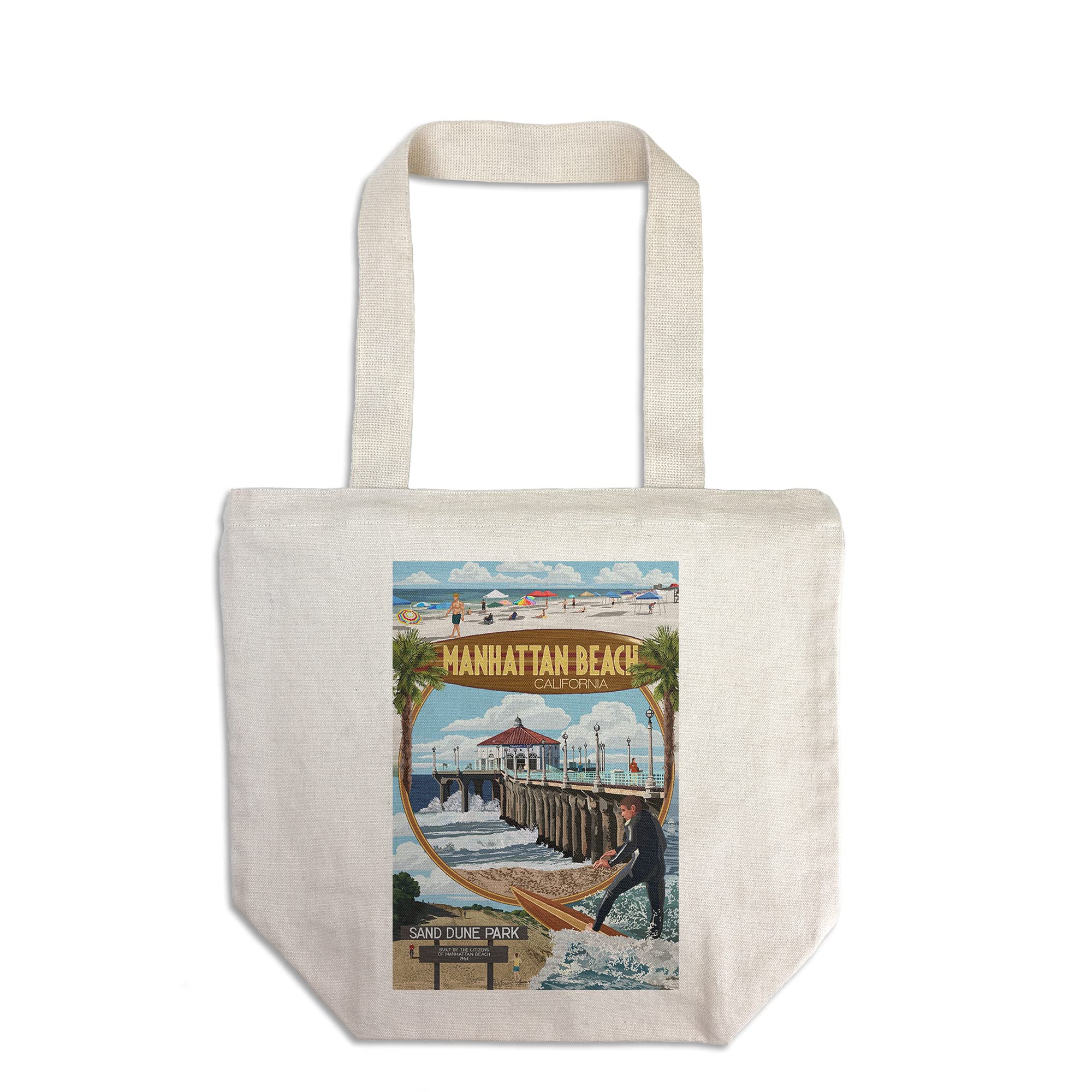 Lantern Press Manhattan Beach California Montage Scenes - 100% Cotton Canvas Reusable Tote Bag for Shopping, Beach Trips & Eco-Friendly Lifestyle