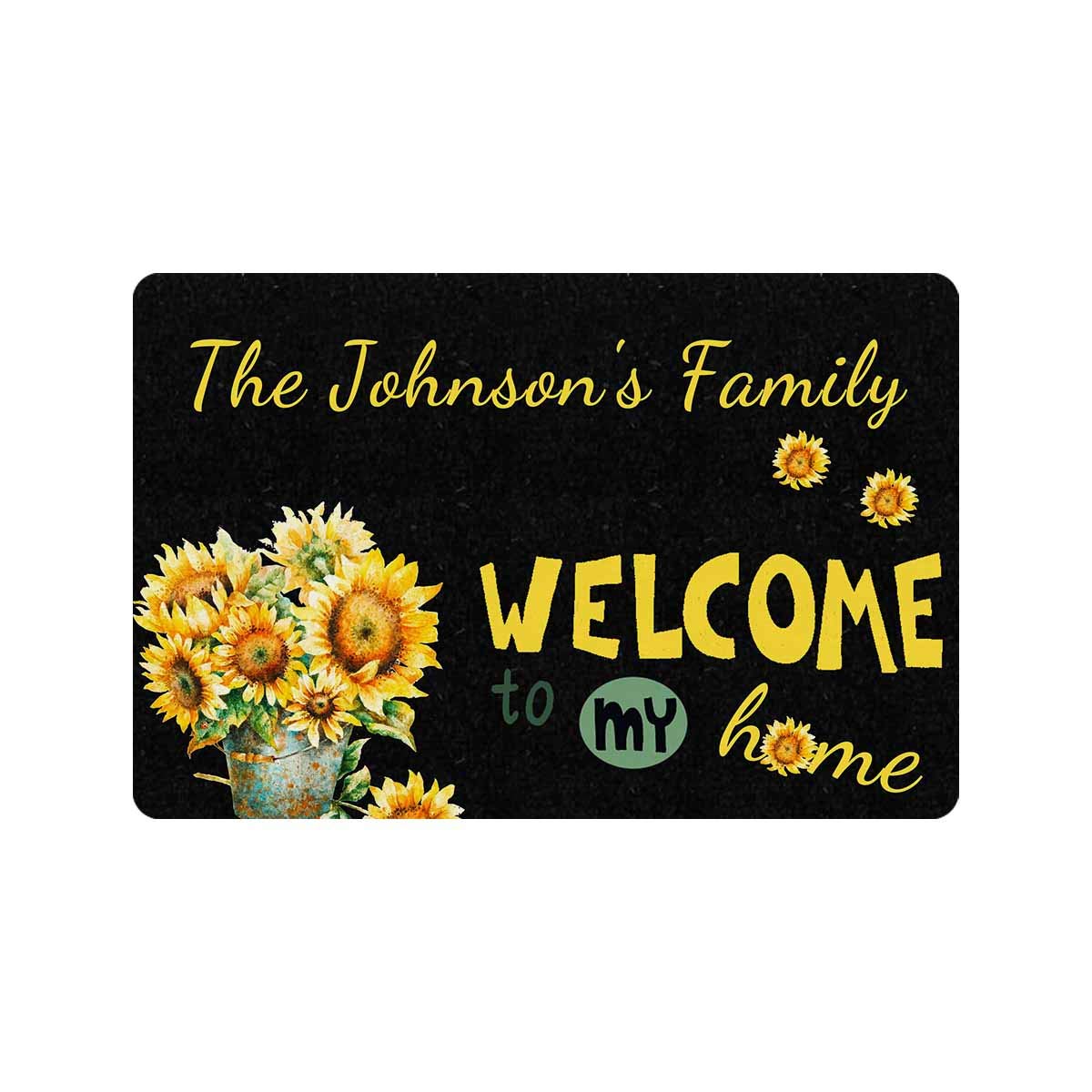 Personalized Sunflower Welcome Doormat - Custom Name Door Mat for Home Entrance, Indoor & Outdoor Use - Non-Slip Floor Rug 24x16 Inches - Perfect for Front Door, Bathroom & Living Room Decor