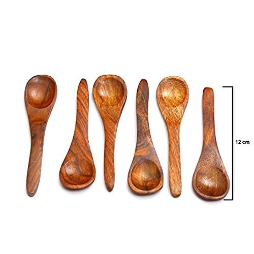 Handmade Wooden Masala Spoon Set of 12 - 12CM Tea Spoon Size for Coffee, Sugar & Spices | Perfect for Kitchen, Tea Parties & Spice Storage Containers