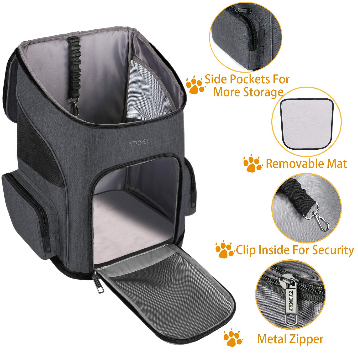 Ventilated Cat Backpack Carrier for Small Cats & Dogs - Travel Safe Pet Carrier with Adjustable Safety Straps - Ideal for Hiking, Walking, Air Travel & Outdoor Adventures - Black