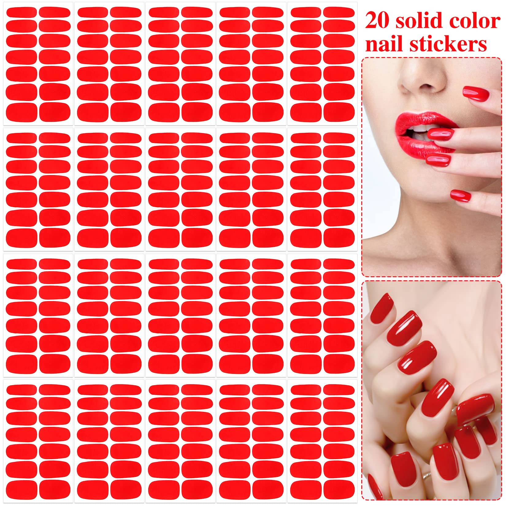 280 Pcs Red Nail Polish Stickers - 20 Sheets Self-Adhesive Gel Nail Wraps for Women, DIY Nail Art Decals, Full Cover Stick On Nails for Home Manicure & Salon Use - Perfect for Parties, Weddings and Daily Nail Care