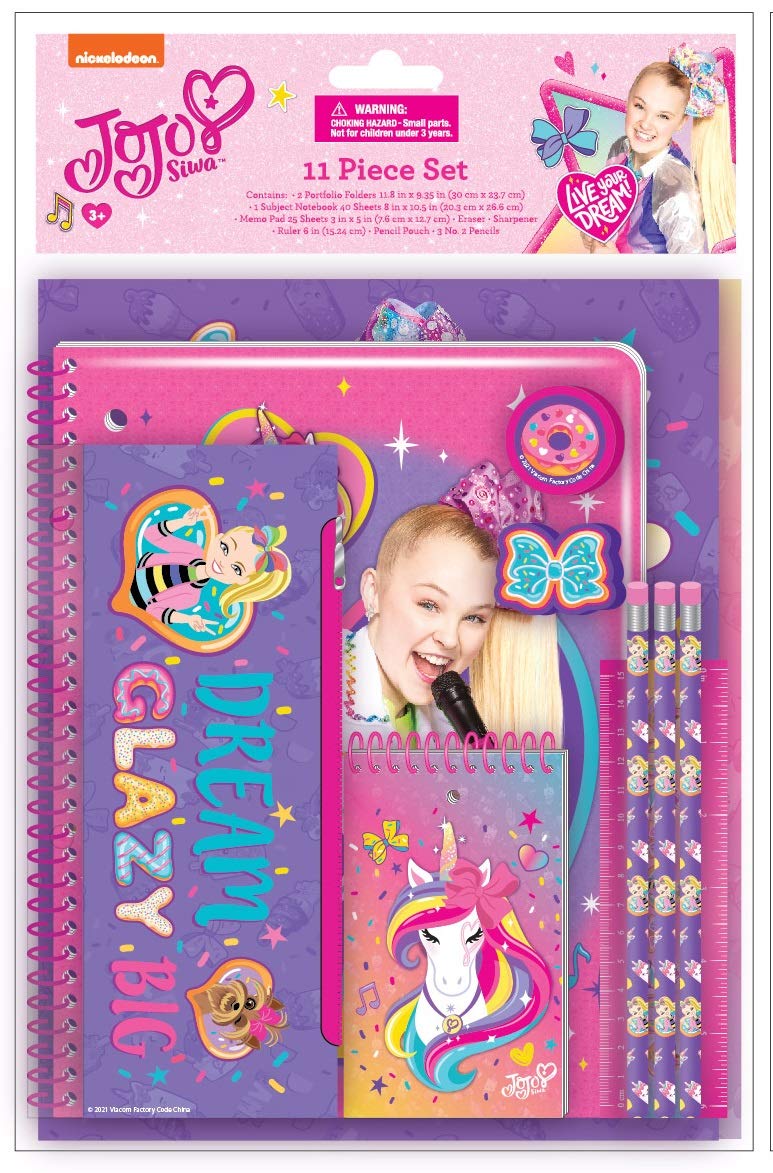 JoJo Siwa Kids School Supplies Set - 11 Pc. Back to School Kit with Pencil Case, Notebook, Folders & Pencils | Cute Stationery for Girls, Classroom Essentials, Homework Organization & Gift Ideas