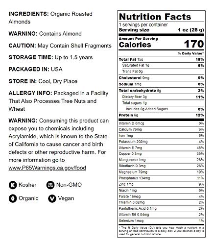 Organic Dry Roasted Almonds, 8 Pounds – Non-GMO, Unsalted, Vegan, Keto, Paleo, Kosher, Bulk Snacks | High in Protein, Fiber, Vitamin E & Minerals | Perfect for Healthy Snacking, Baking & Meal Prep