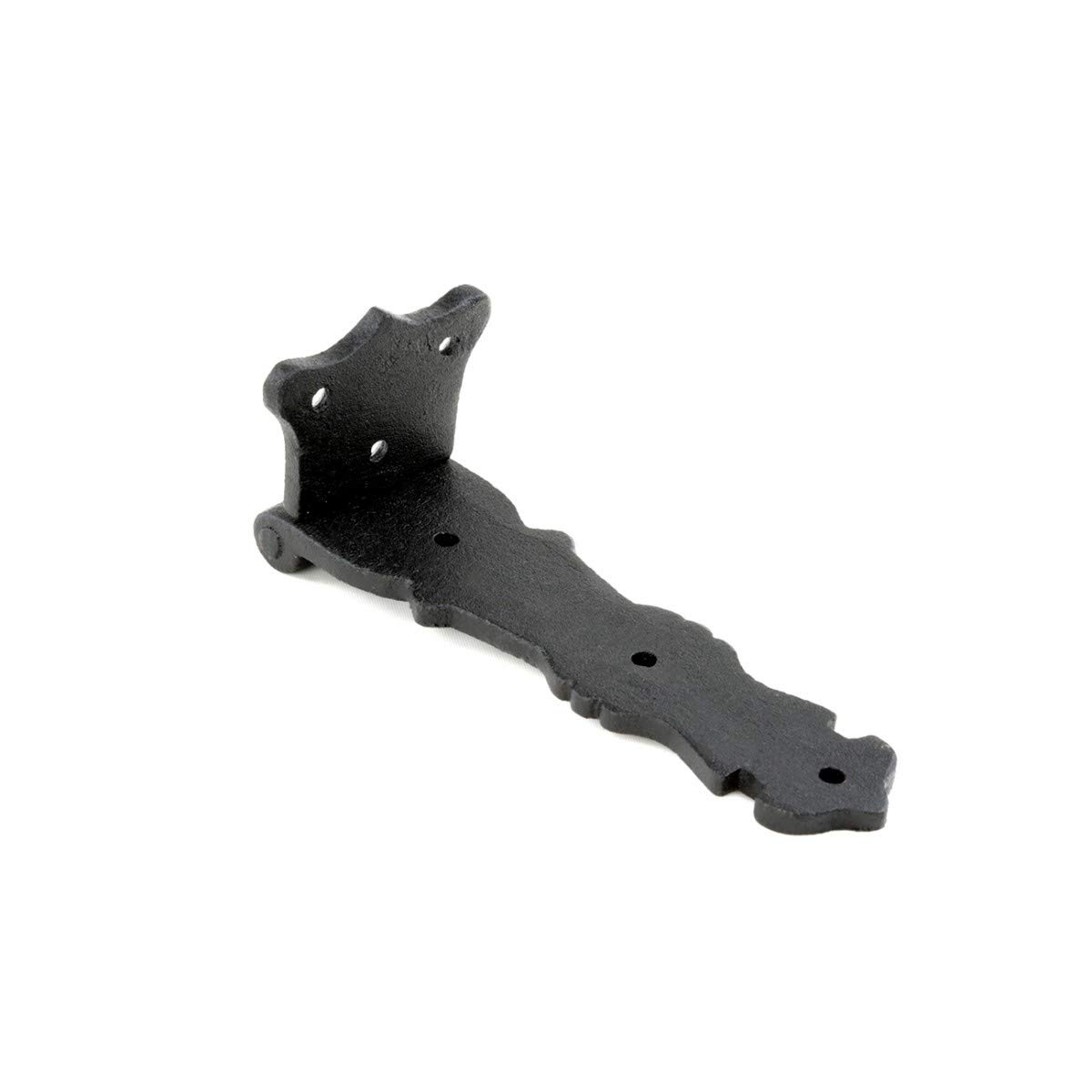 Antique Fleur De Lis Style Black Wrought Iron Shed Door Hinge 5.5 Inch - Decorative Flush Mount Cast Iron Barn Door Hinge with Hardware - Perfect for Sheds, Barns, and Rustic Home Decor