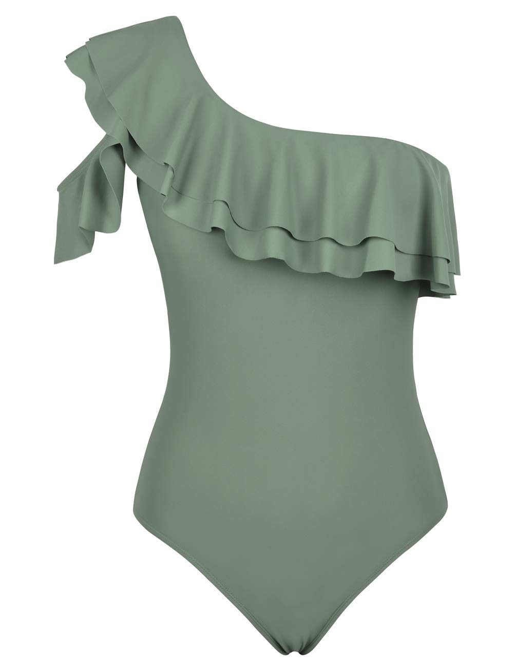 Hilor Women's One Shoulder Asymmetric One Piece Swimsuit with Ruffles - Sexy Monokini Bathing Suit for Beach, Pool Party & Summer Vacation