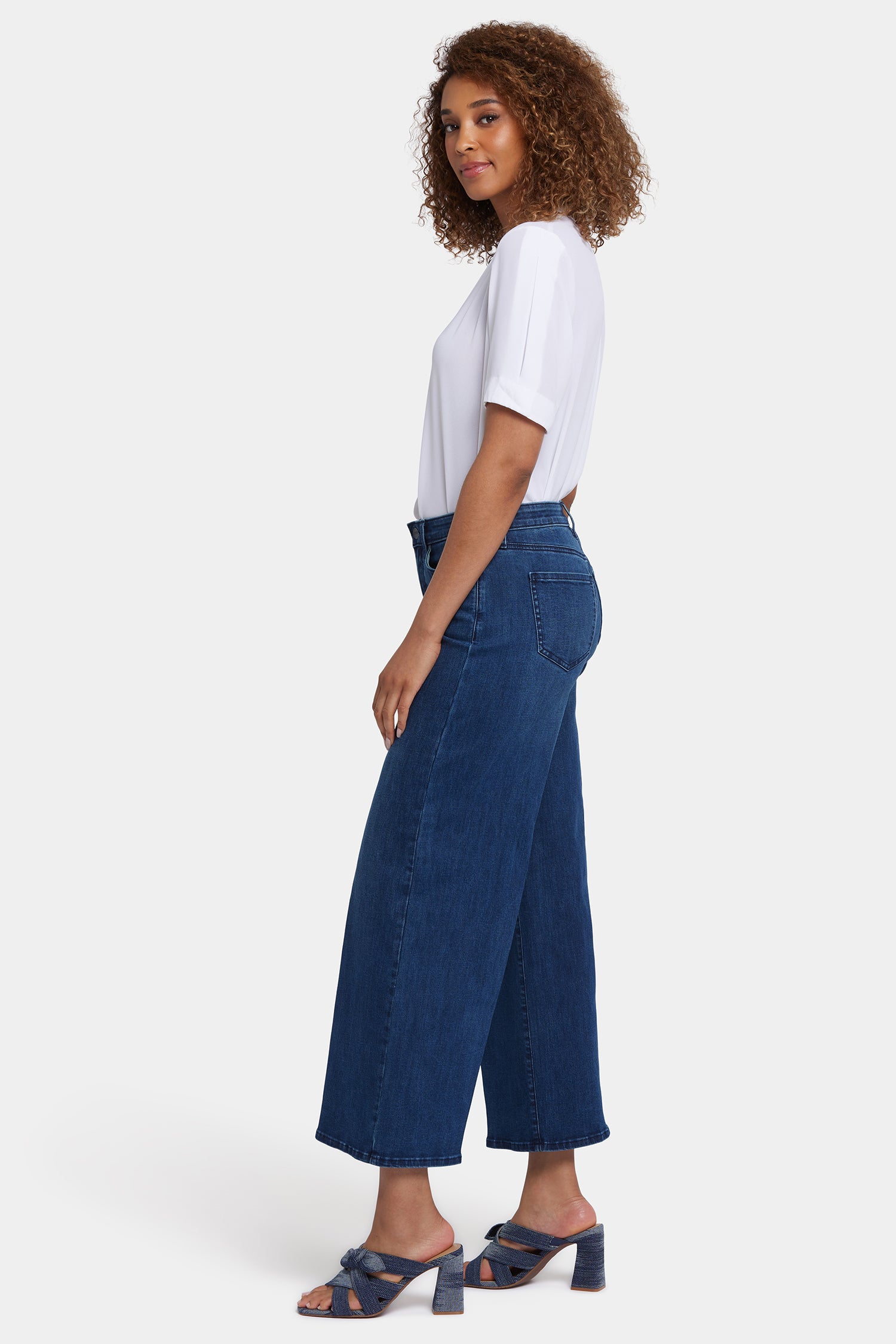 Brodi Women's Wide Leg Ankle Jeans - High Waisted Stretch Denim Pants in Ibiza Blue Wash | Casual Chic Outfit for Streetwear & Everyday Wear