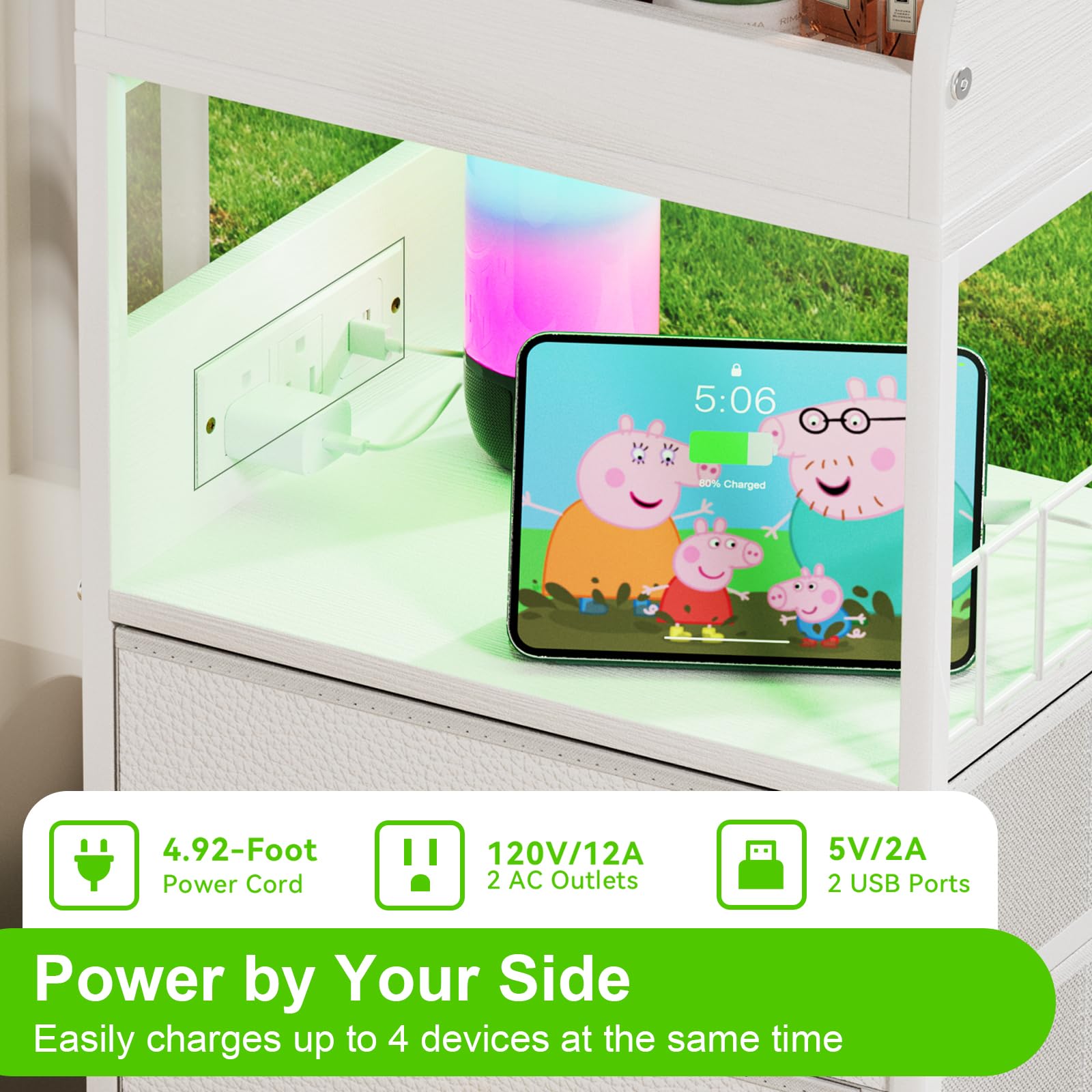 LED Makeup Organizer with Charging Station & Drawers - Vanity Cosmetic Storage Case for Makeup, Skincare, Nail Polish, Perfume & Hair Accessories - White | Perfect for Bedroom, Bathroom & Dressing Table Organization