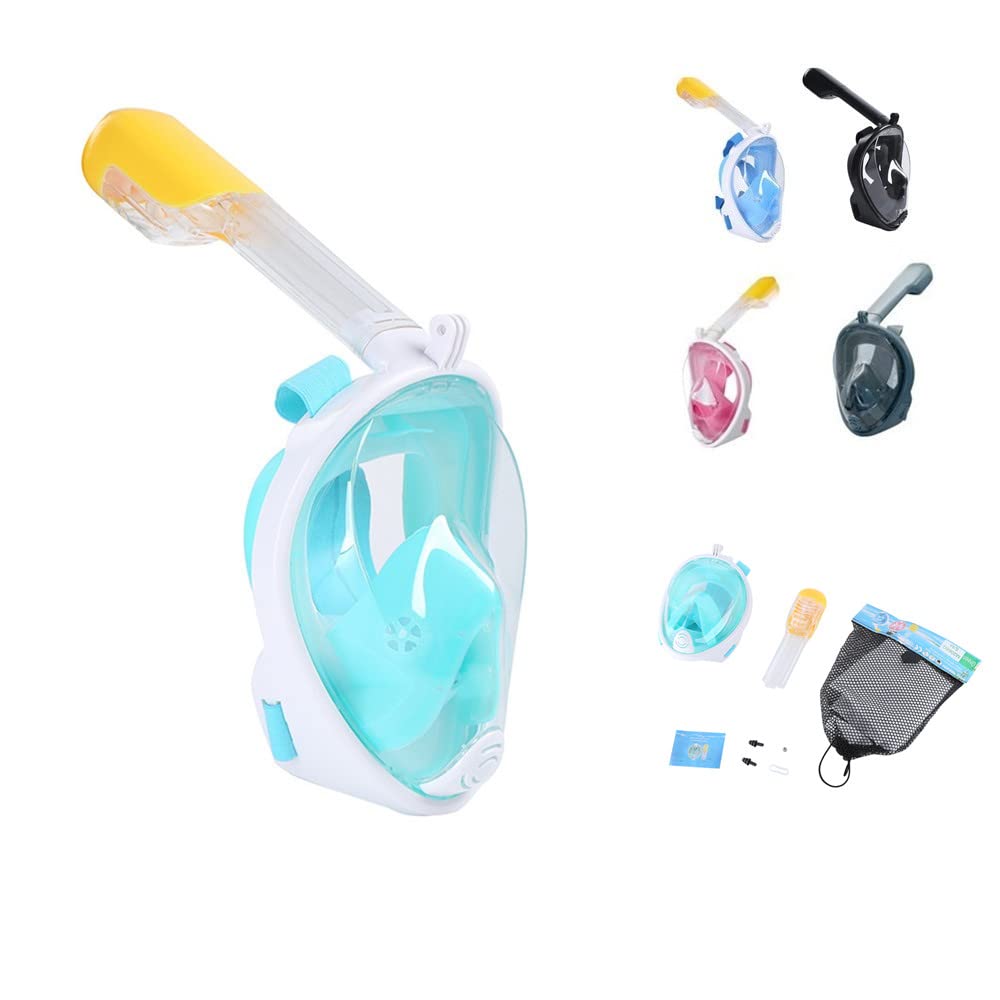 Full Face Snorkel Mask for Adults & Kids - 180° Panoramic View Anti-Fog Scuba Diving Mask with Detachable GoPro Mount - Perfect for Ocean Swimming, Snorkeling, Beach Vacations & Underwater Photography