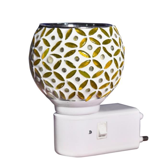 Indian Sky Pure Air Karpure Camphor Electric Diffuser - Ceramic Kapoor Dani with On/Off Switch & Night Light | Smoke-Free Aromatherapy for Home, Office & Meditation | IS-M-07
