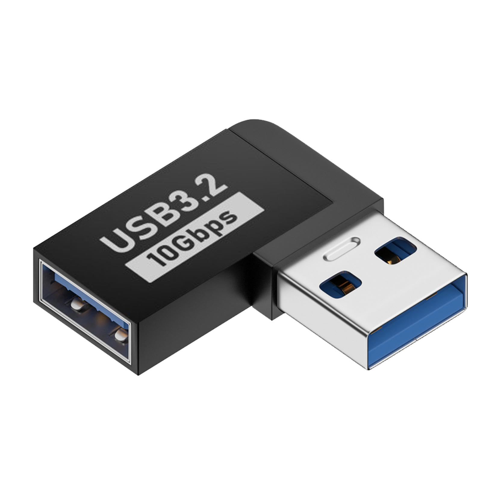 USB 3.0 A Male to Female Adapter - 10Gbps High Speed Data Transfer, Right Angle L-Shaped USB Extender Connector for Laptop, PC, TV - Perfect for Tight Spaces & Cable Management