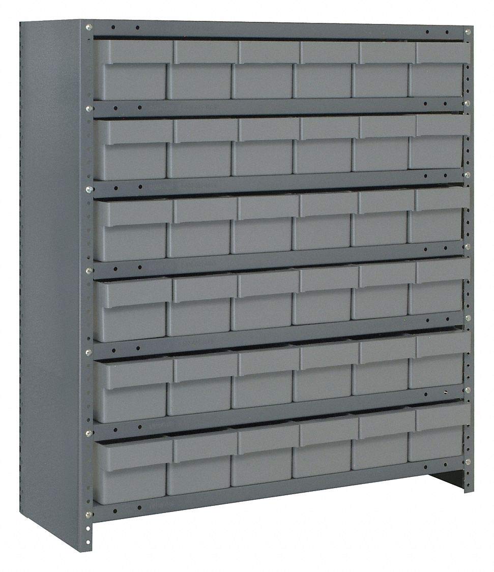 Quantum Storage Systems CL1239-601GY Heavy Duty Closed Shelving Unit with Super Tuff Euro Drawers - 36 QED601 Shelf Bins, 12