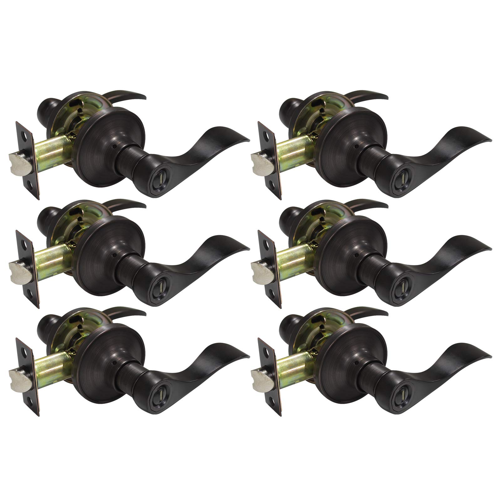 Gobrico 6-Pack Privacy Door Levers with Thumb Turn Lock - Reversible for Left/Right Handed Doors, Oil Rubbed Bronze Finish - Perfect for Bedrooms, Bathrooms & Interior Doors