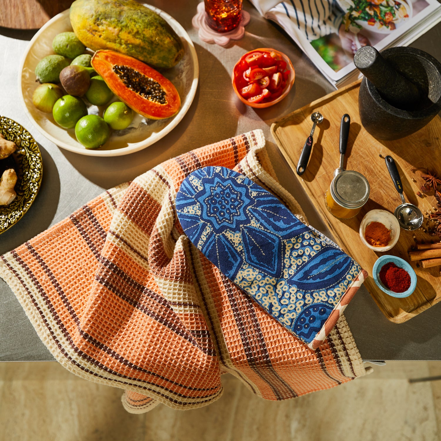 Ishani Striped Tea Towel - Premium Cotton Kitchen Towel for Drying Dishes, Cleaning & Decor - Desert Design - Perfect for Home, Kitchen & Gifting