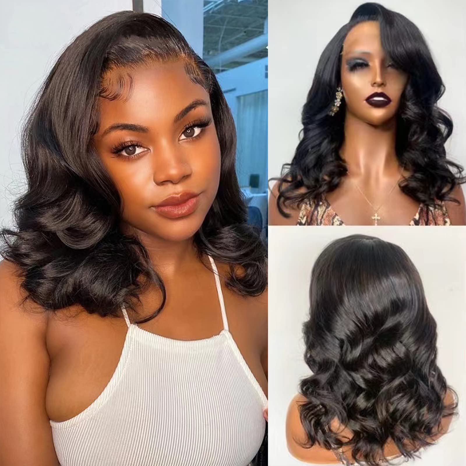 13x6 Body Wave Short Bob Wig - 150% Density Glueless Lace Front Human Hair Wig | Pre-Plucked Bleached Knots, Remy Brazilian Hair for Black Women | Perfect for Daily Wear, Parties & Special Events