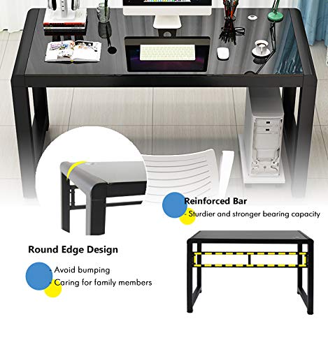 Premium Tempered Glass Computer Desk - Sturdy & Durable Office Desk with USB Ports, Modern Plain Legs for Home Office, Gaming, and Workspace - Black (Jerry & Maggie Brand) | Perfect for Professionals, Students & Remote Workers